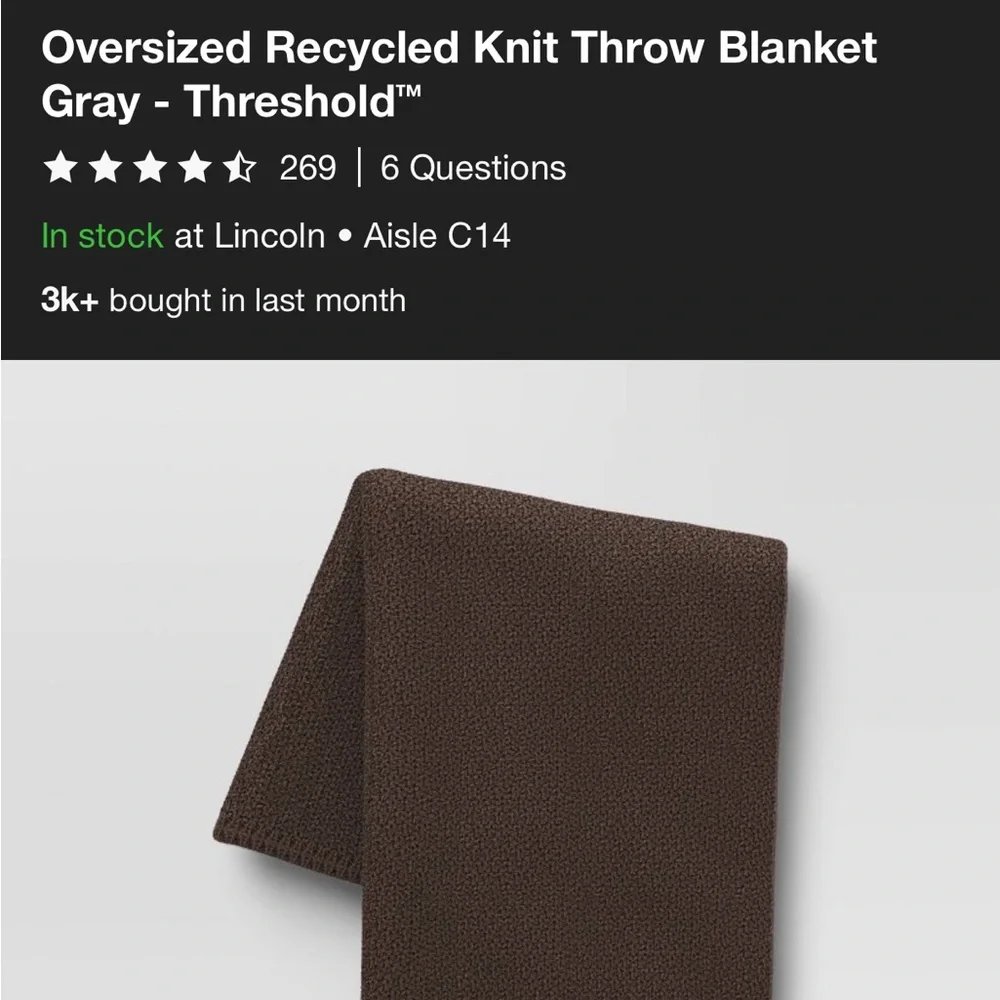 NWT‎ THRESHOLD OVERSIZED RECYCLED KNIT THROW BLANKETS GRAY